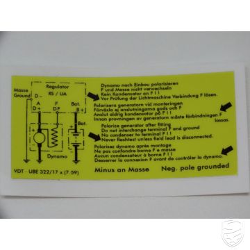 Aufkleber "Dynamo nach Einbau polarisieren" für Porsche 356 A/B/C