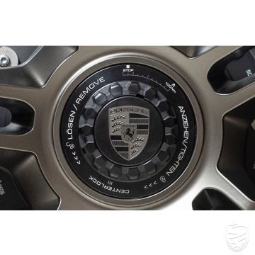 Satz 4x Radkappe, Nabenkappe, mattschwarz, Turbonite-Emblem für Porsche mit Zentralverschlussrädern